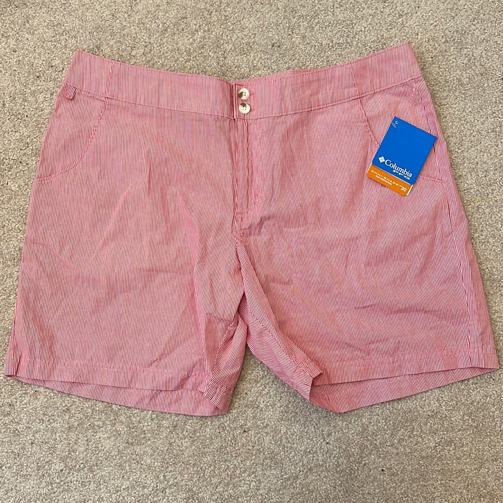 New Columbia PFG Red & White Striped Super Bonehead Shorts with UPF 30 size 16